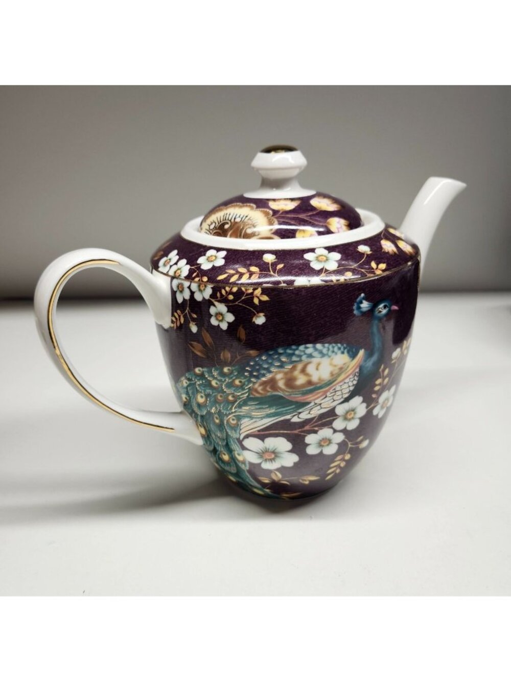 Grace Teaware Peacock Fine Porcelain Teapot EUC